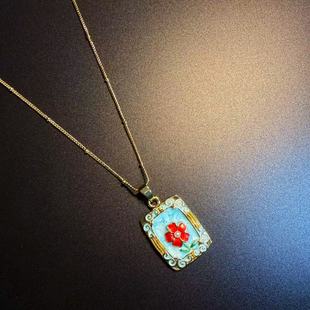 开花的橄榄 Vintage古着 Blue Canvas蓝色花朵项链 锁骨链