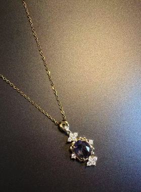 开花的橄榄 Vintage古着 Chic Necklace紫色项链 锁骨链