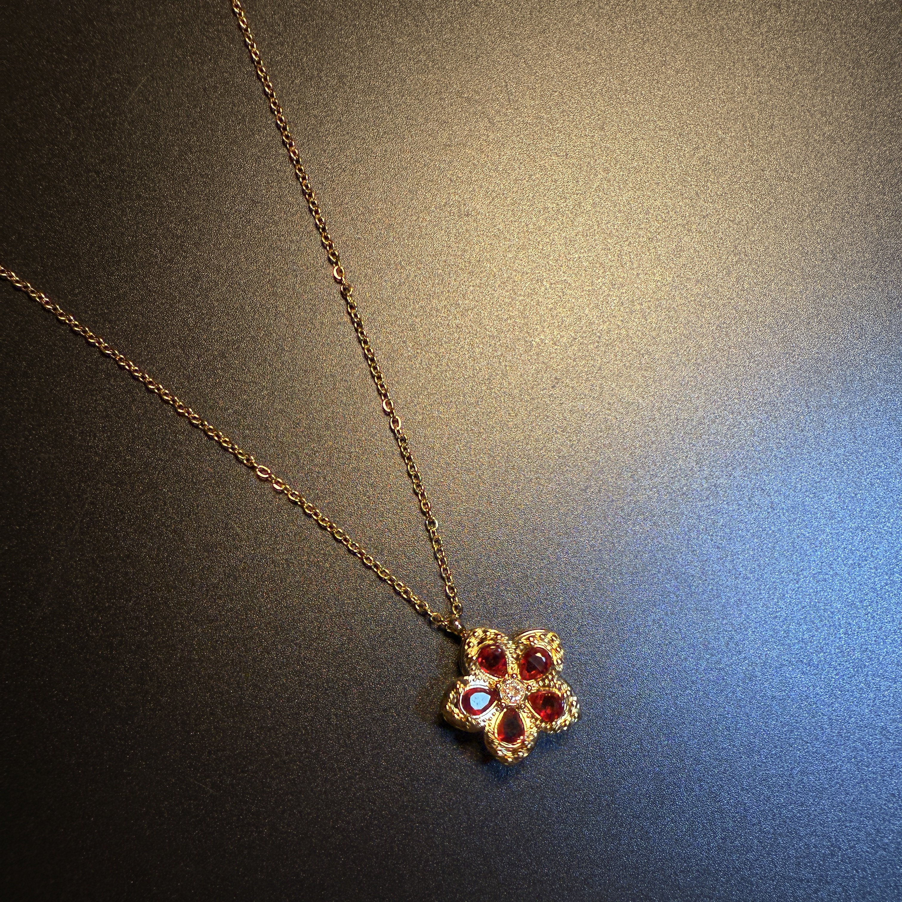 开花的橄榄 Vintage古着 Red Sprig红色花朵可旋转项链 锁骨链