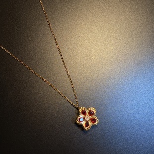 开花的橄榄 Vintage古着 Red Sprig红色花朵可旋转项链 锁骨链