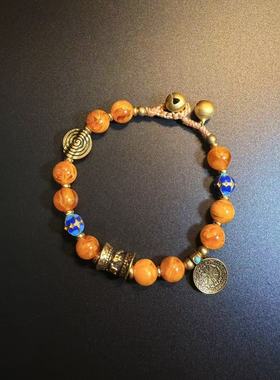 开花的橄榄 Vintage古着 Orange Beads编织手链 藏式手绳