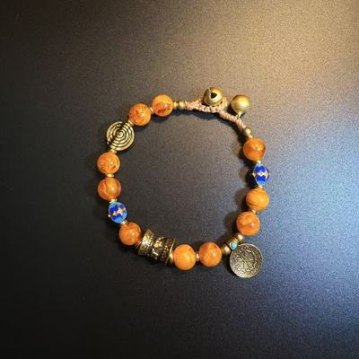 开花的橄榄 Vintage古着 Orange Beads编织手链 藏式手绳