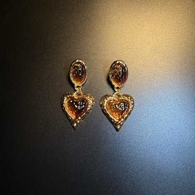 开花的橄榄 Vintage古着 Honey Core棕色爱心流苏耳钉 耳环 耳饰