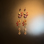 橄榄 流苏耳钉 Vintage古着 开花 Chic Tassel红色长款 耳环 耳饰