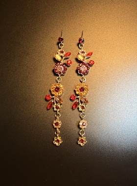 开花的橄榄 Vintage古着 Chic Tassel红色长款流苏耳钉 耳环 耳饰