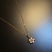 橄榄 Vintage古着 Chic 开花 Floral Petal紫色可旋转花朵项链