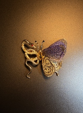 开花的橄榄 Vintage古着 Mystic Pair紫色蝴蝶胸针