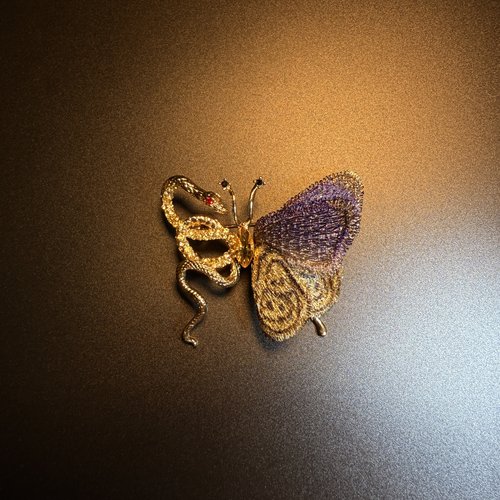 开花的橄榄 Vintage古着 Mystic Pair紫色蝴蝶胸针