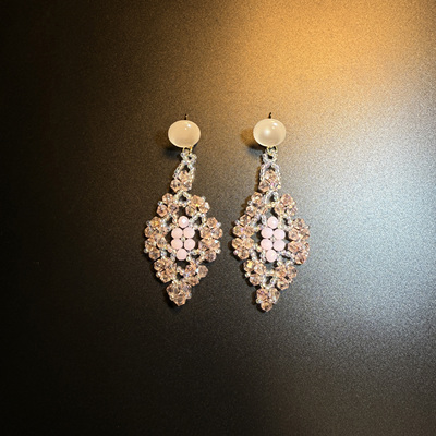 开花的橄榄 Vintage古着 Gleam Kite粉色几何花朵耳钉 耳环 耳饰