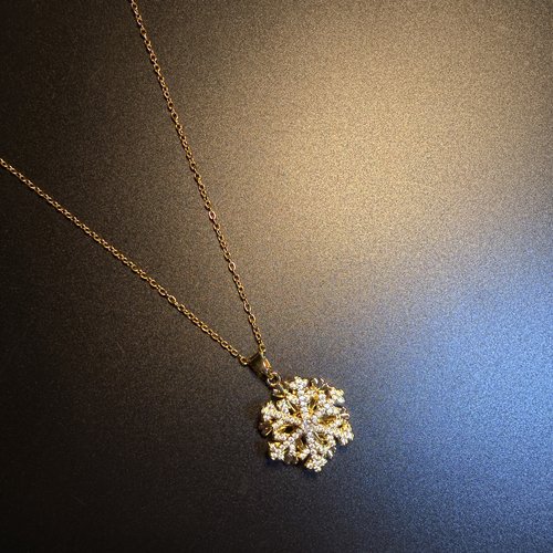 开花的橄榄 Vintage古着 Crystal Flake雪花可旋转项链 锁骨链