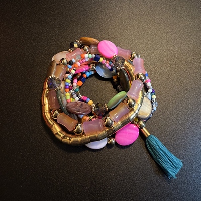 开花的橄榄 Vintage古着 Celestial Bead Mix多层叠戴彩色手链