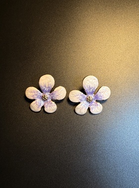 开花的橄榄 Vintage古着 Mist Flower紫色珐琅花朵耳钉 耳环 耳饰