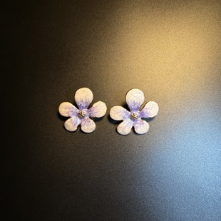 开花的橄榄 Vintage古着 Mist Flower紫色珐琅花朵耳钉 耳环 耳饰
