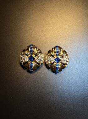 开花的橄榄 Vintage古着 Cobalt Emblem蓝色花朵耳钉 耳环 耳饰