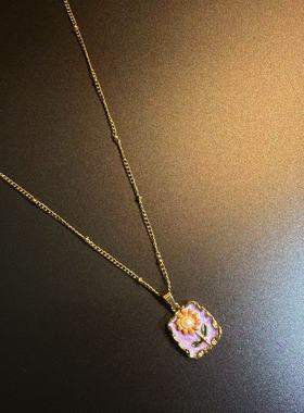 开花的橄榄 Vintage古着  Flower Necklace紫色花朵项链 锁骨链