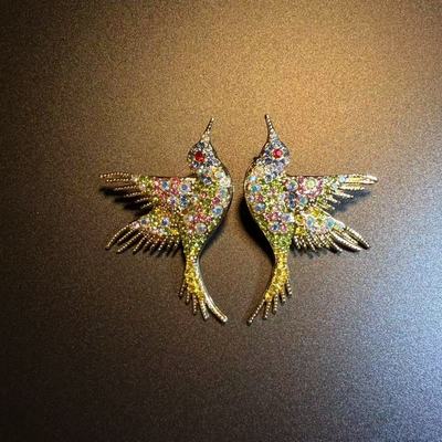 开花的橄榄 Vintage古着 Sparkle Birds彩色小鸟耳钉 耳环 耳饰