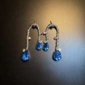 耳环 开花 耳饰 Twist蓝色长款 流苏耳钉 橄榄Vintage古着 Silver