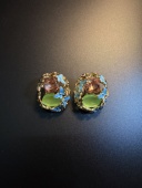 耳环 开花 Crystal绿色蝴蝶猫眼珐琅耳钉 Vintage古着 耳饰 橄榄