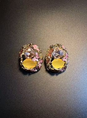 开花的橄榄 Vintage古着 Oval Earrings珐琅蝴蝶耳钉 耳环 耳饰
