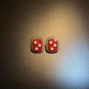 开花的橄榄 Vintage古着 Coral Floral红色花朵耳钉 耳环 耳饰