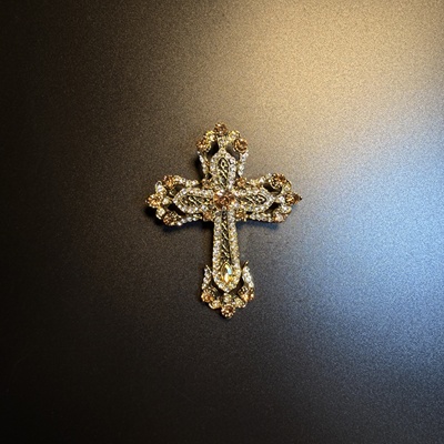 开花的橄榄 Vintage古着 Amber Cross十字架胸针