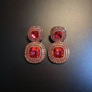 开花的橄榄 Vintage古着 Vintage Red红色锆石耳钉 耳环 耳饰