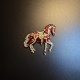 开花 Horse红色珐琅马年胸针 Jewel 橄榄 Vintage古着