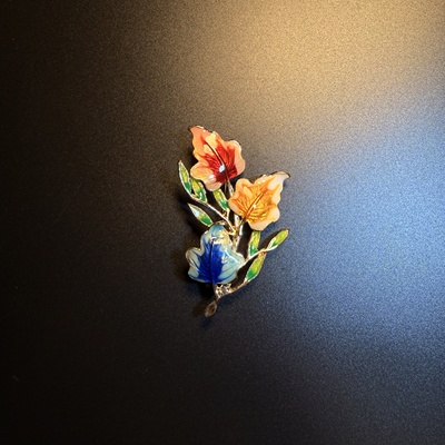 开花的橄榄 Vintage古着 Lagoon Petal彩色珐琅树叶胸针
