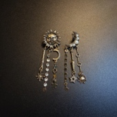 橄榄Vintage古着 Sun Moon星星月亮不对称耳钉 开花 耳环 耳饰