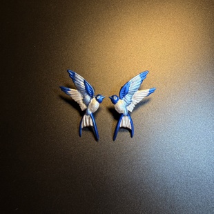 开花的橄榄 Vintage古着 Chic Swallow蓝色飞鸟耳钉 耳环 耳饰