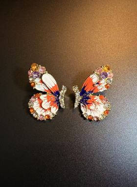 开花的橄榄 Vintage古着 Gem Butterflies红色蝴蝶耳钉 耳环 耳饰