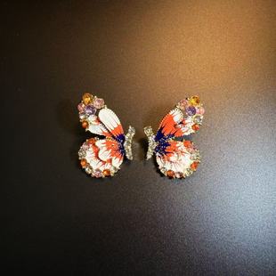 橄榄 耳环 Vintage古着 Butterflies红色蝴蝶耳钉 耳饰 Gem 开花