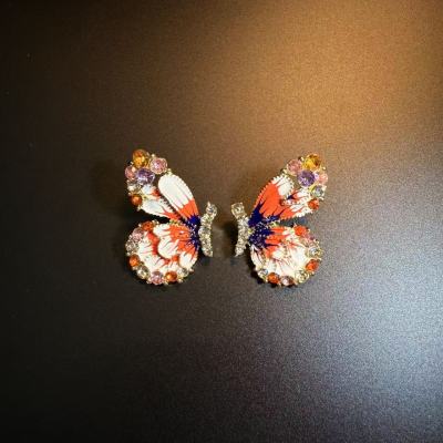 开花的橄榄 Vintage古着 Gem Butterflies红色蝴蝶耳钉 耳环 耳饰