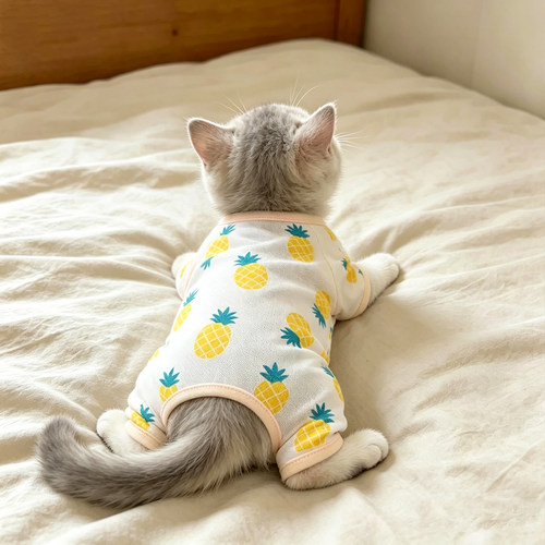 猫咪菠萝印花四脚衣春夏装背心防掉毛居家服透气可爱宠物狗狗服饰