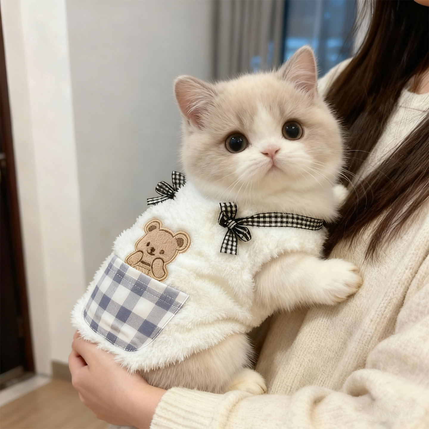 猫咪衣服秋冬背心加绒布偶银渐层蓝猫宠物小型犬保暖可爱加厚服饰