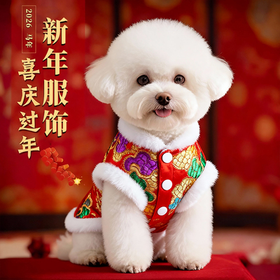 狗狗衣服加厚冬季保暖喜庆新年棉衣比熊泰迪过年马甲猫咪布偶唐装