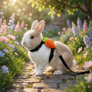 兔兔牵引绳溜兔绳防挣脱遛兔子神器小兔侏儒兔外出专用兔绳可调节