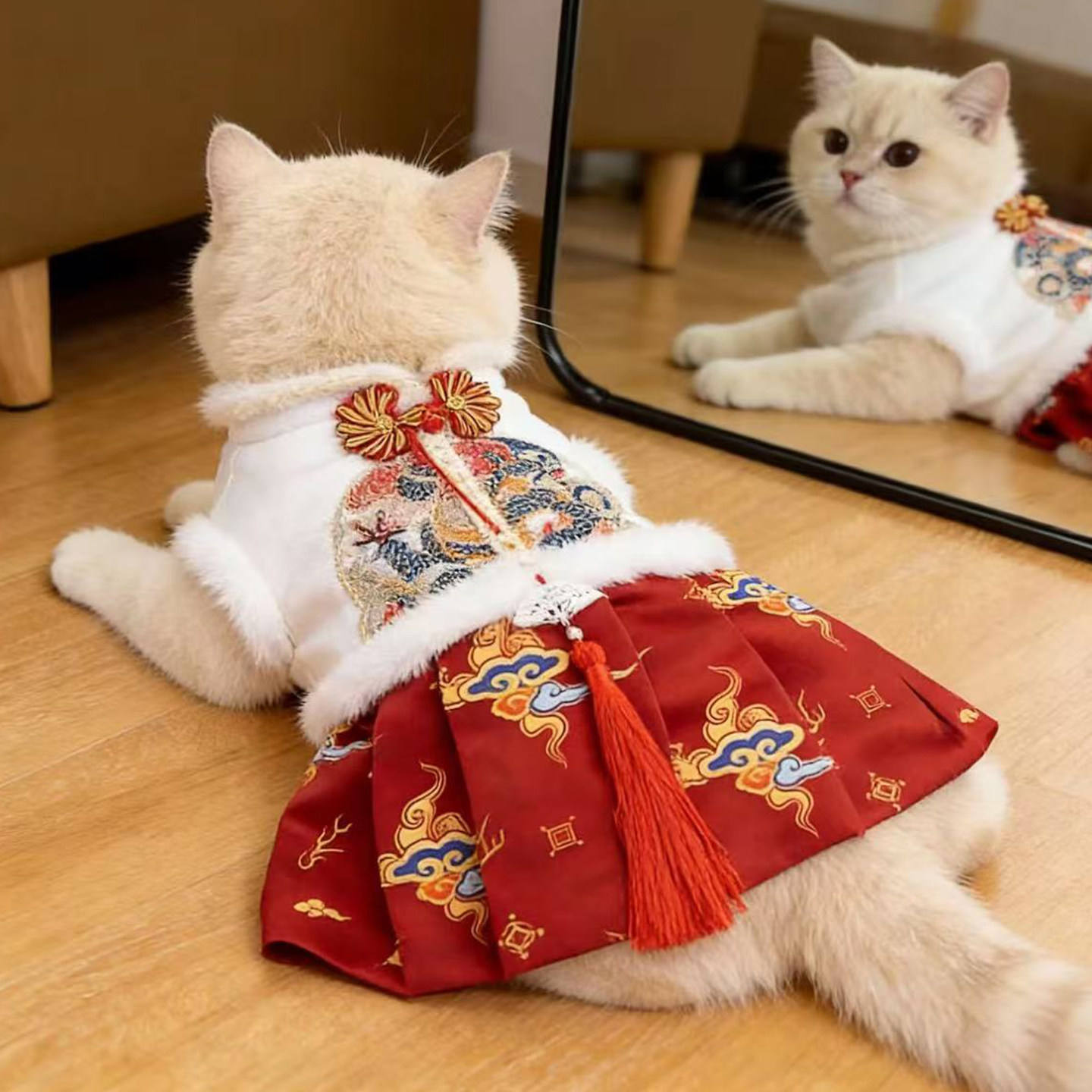 小猫咪衣服冬季唐装公主裙保暖新年布偶英短防掉毛狗狗马面裙国风,宠物/宠物食品及用品,猫宠物服装/雨衣（新）,淘宝优惠券,粉丝福利购,淘宝优惠卷