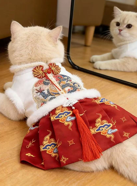 小猫咪衣服冬季唐装公主裙保暖新年布偶英短防掉毛狗狗马面裙国风