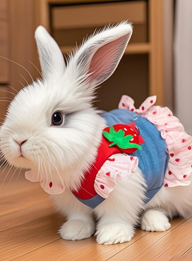 兔子衣服新款牛仔牵引裙侏儒兔垂耳兔公主裙遛兔牵引绳防挣脱春夏