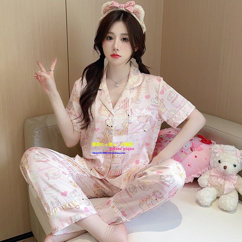 夏季小熊真丝睡衣少女纯欲套装