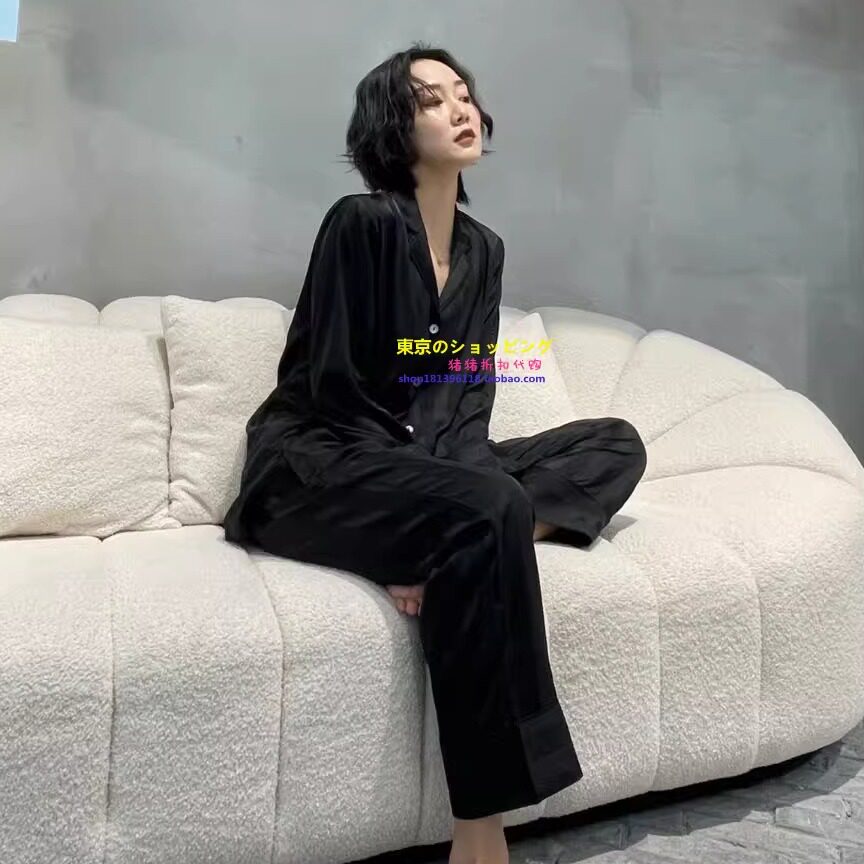 春秋季简约风真丝条纹睡衣家居服