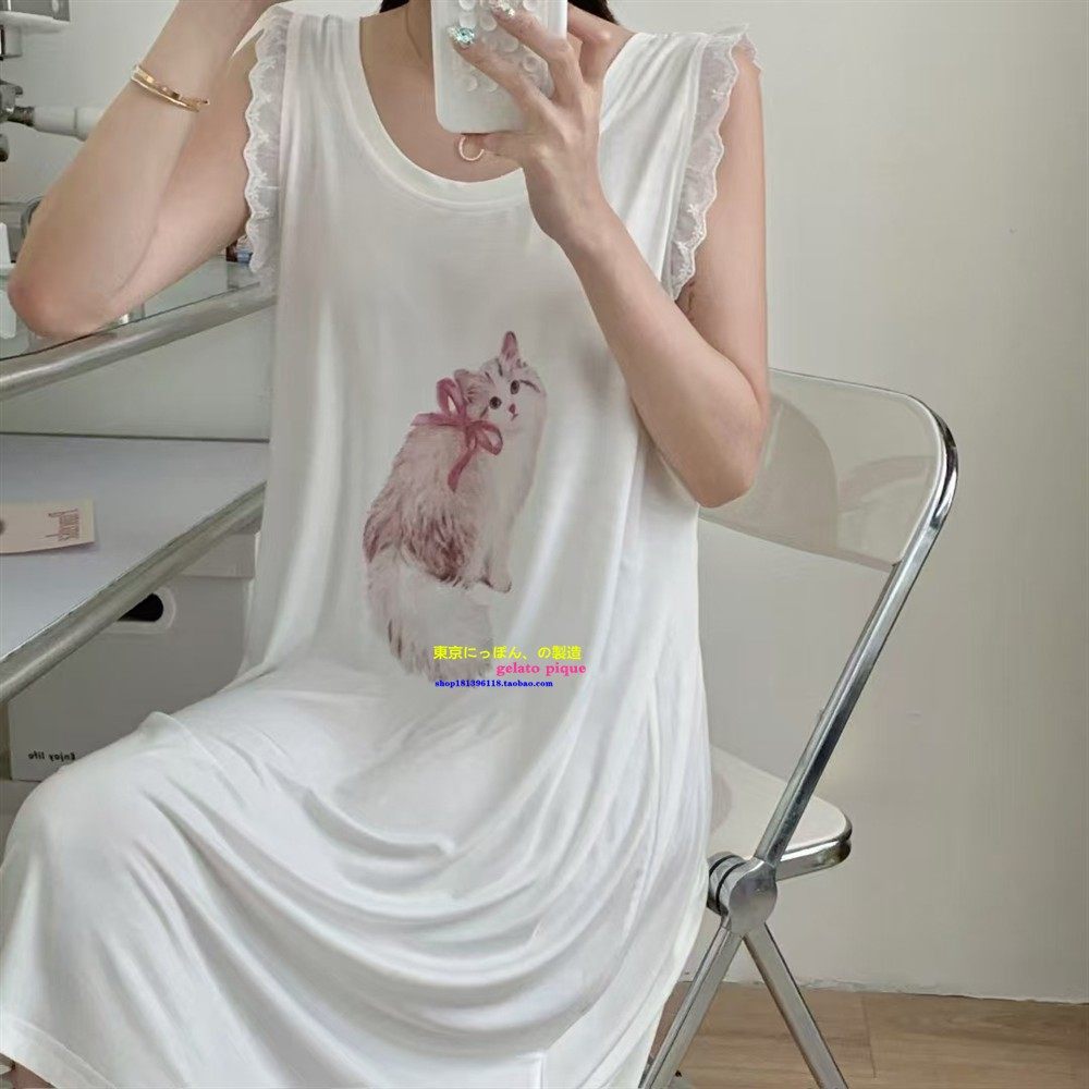 可爱甜美小猫印花凉快睡裙家居服