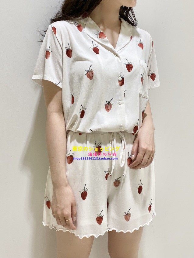 夏季新款莫代尔甜美草莓翻领睡衣