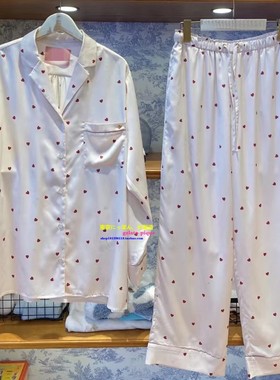 日本you gelato pique春睡衣女甜美爱心真丝绸缎长袖家居服套装GP