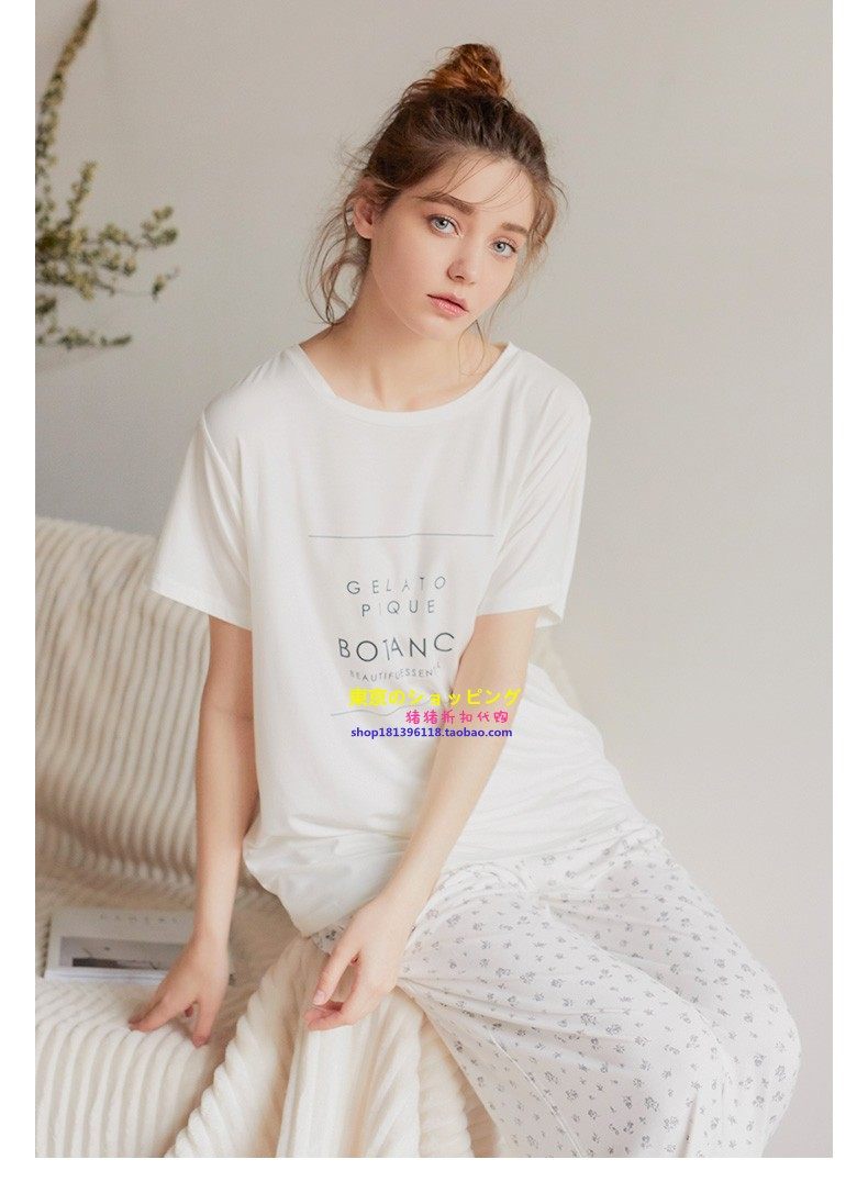日本you gelato pique日系莫代尔棉睡衣女夏短袖长裤薄款家居服gp