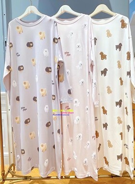 日本you gelato pique春秋卡通纯棉睡衣女小熊长袖家居服连衣睡裙