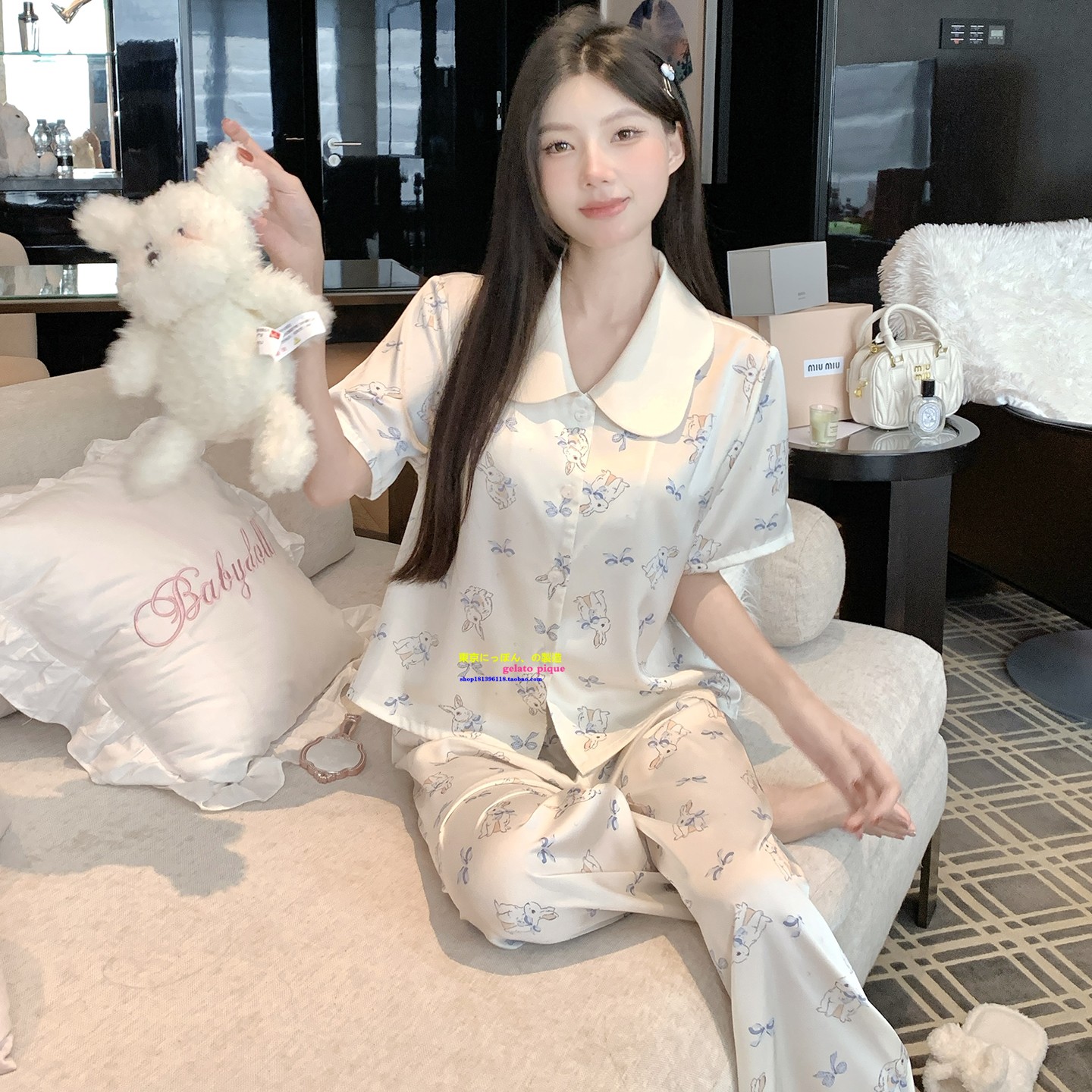 夏季甜美气质兔子三件套睡衣女