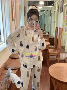 日本GP pique春夏睡衣女ins卡通小熊纯棉纱布日系宽松家居服套装