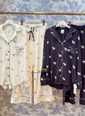 日本GP gelato pique秋冬莫代尔睡衣女西高地小狗长袖长裤家居服